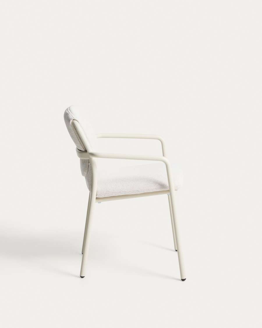 Linosa stackable chair in natural aluminium with beige cushion