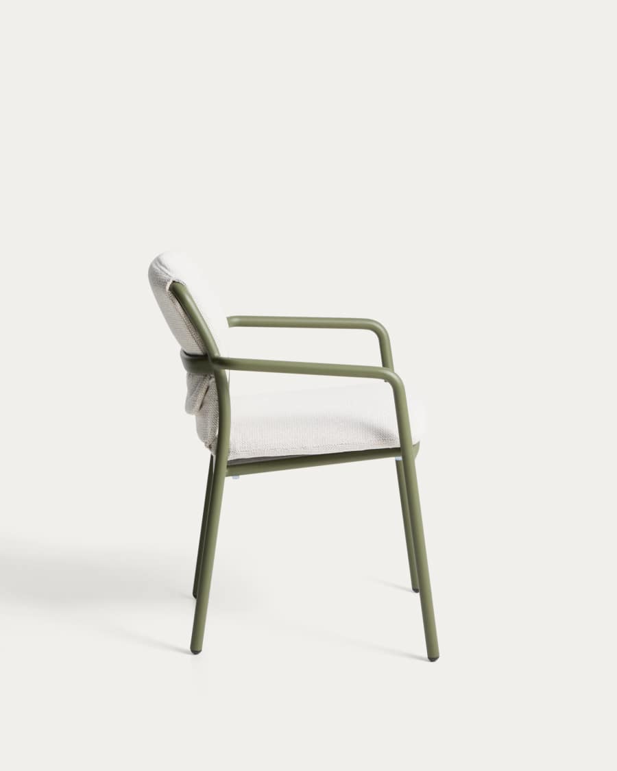 Linosa stackable chair in green aluminium with beige cushion