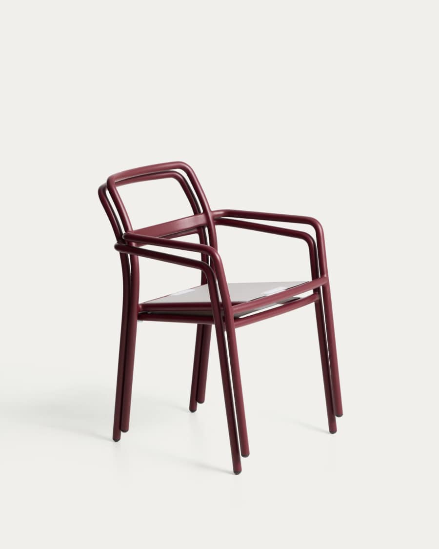 Linosa stackable chair in burgundy aluminium with beige cushion
