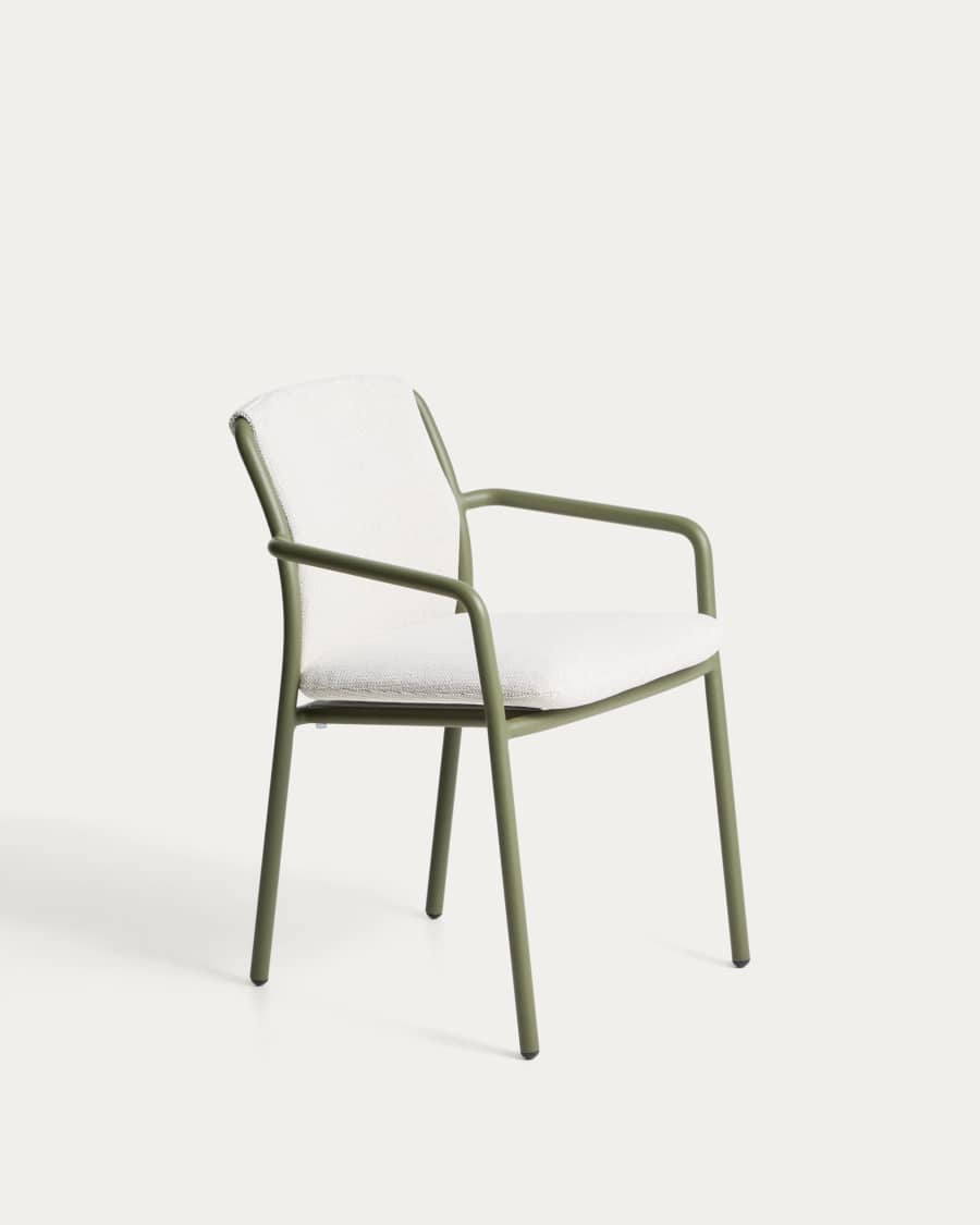 Linosa stackable chair in green aluminium with beige cushion