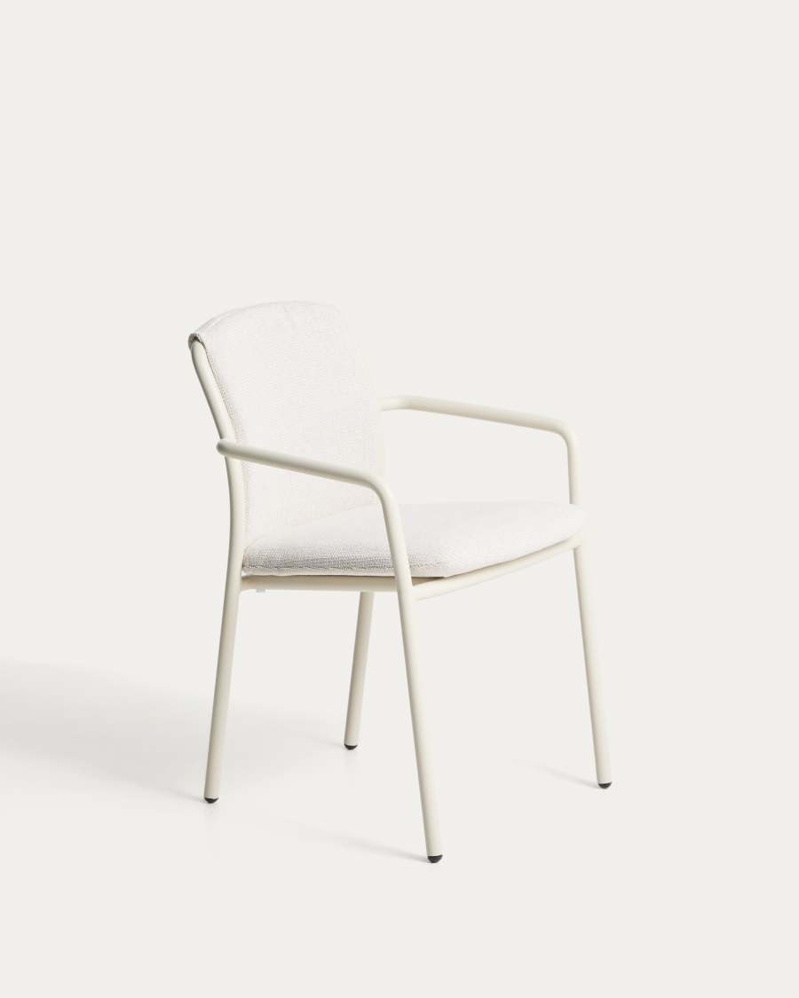 Linosa stackable chair in natural aluminium with beige cushion