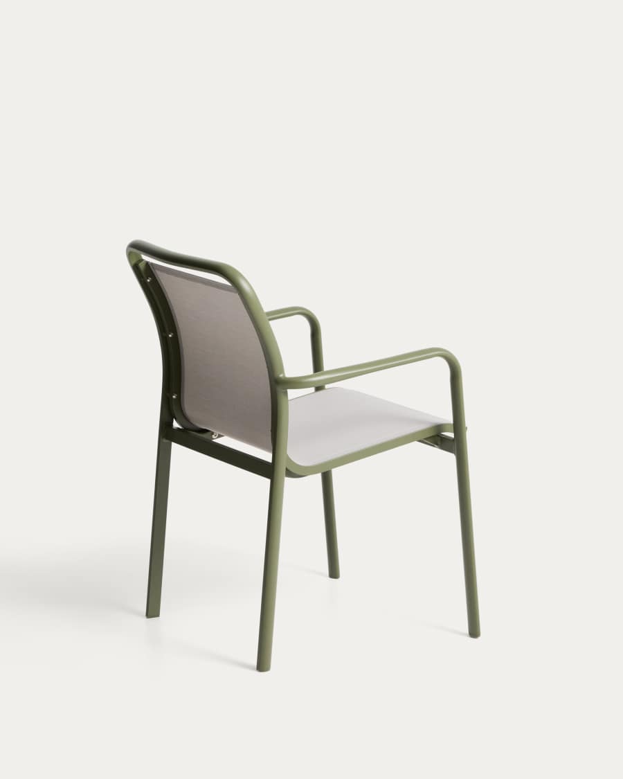Luri stackable chair in green aluminium and beige texteline