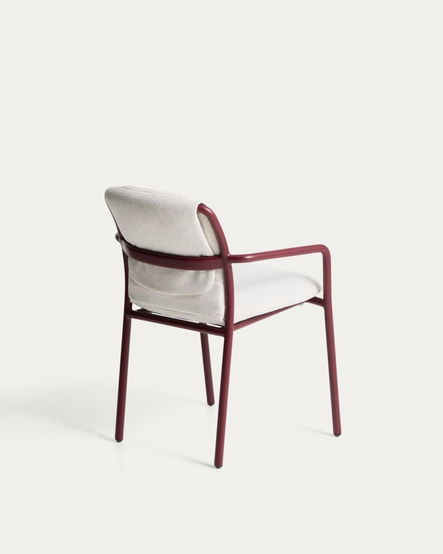 Linosa stackable chair in burgundy aluminium with beige cushion