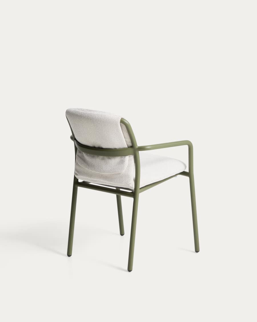 Linosa stackable chair in green aluminium with beige cushion