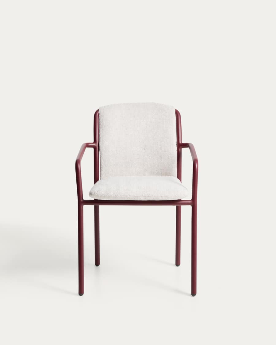 Linosa stackable chair in burgundy aluminium with beige cushion