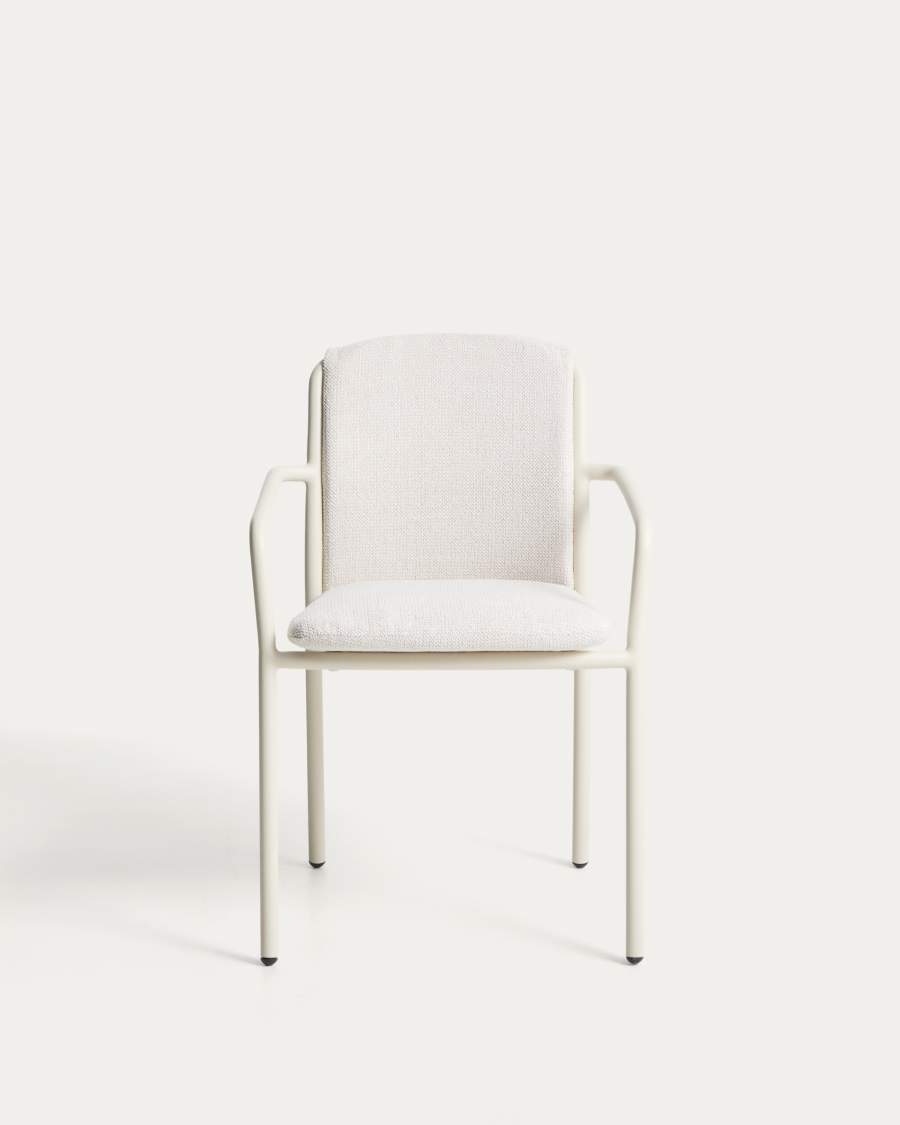 Linosa stackable chair in natural aluminium with beige cushion