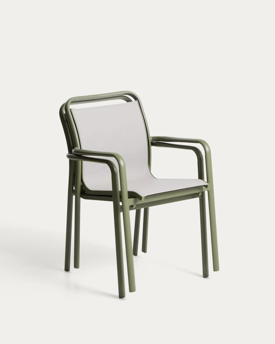 Luri stackable chair in green aluminium and beige texteline