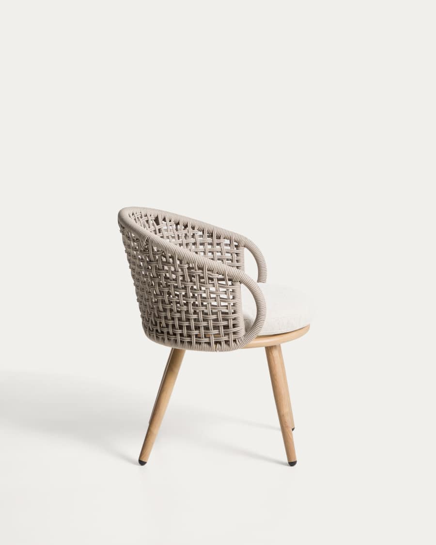 Lidario outdoor chair in wood-effect aluminium and taupe synthetic rope cord