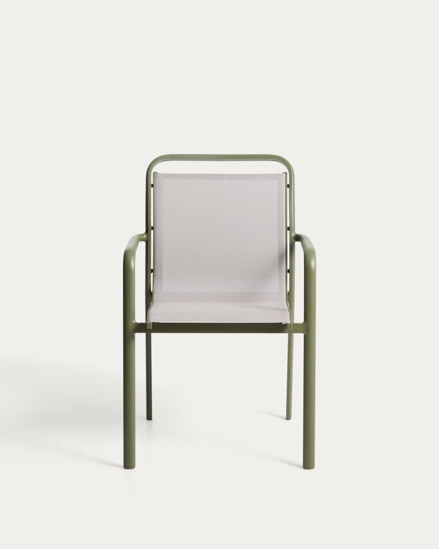 Luri stackable chair in green aluminium and beige texteline