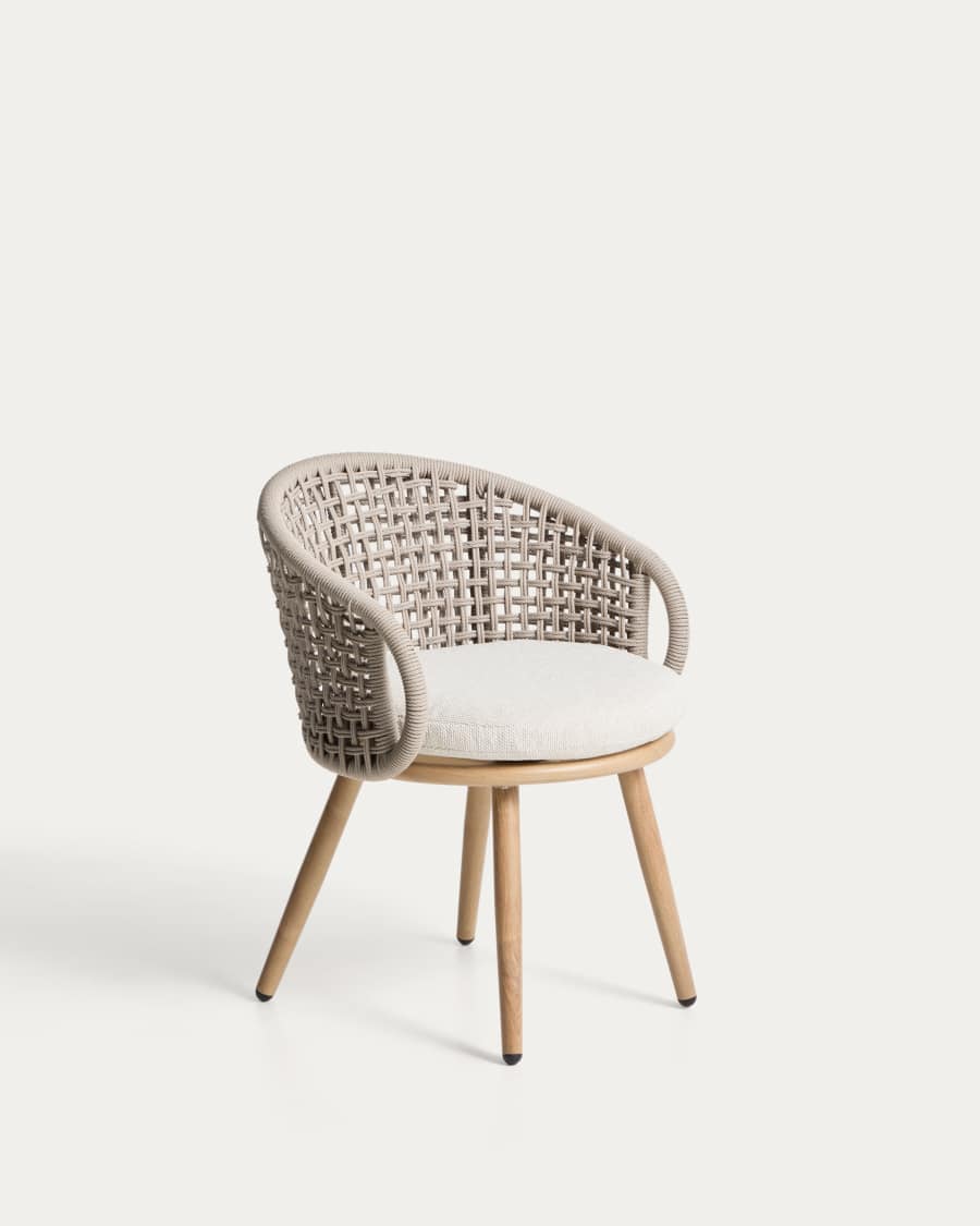 Lidario outdoor chair in wood-effect aluminium and taupe synthetic rope cord