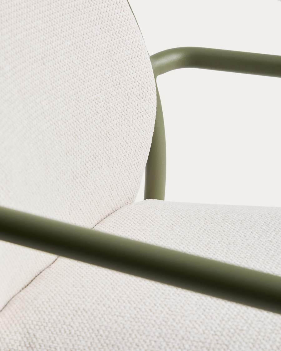 Linosa stackable chair in green aluminium with beige cushion