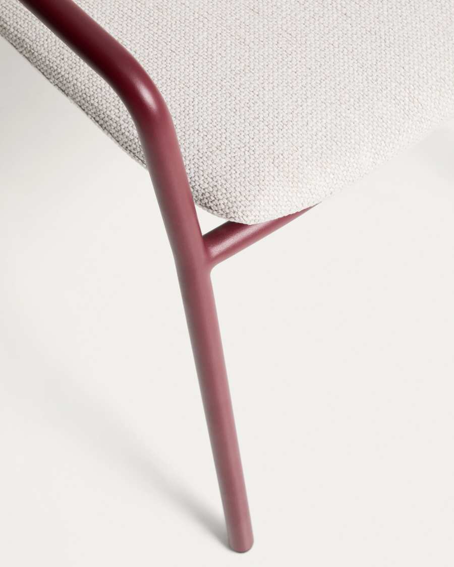 Linosa stackable chair in burgundy aluminium with beige cushion