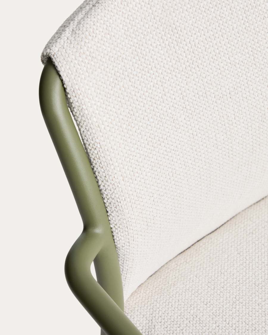 Linosa stackable chair in green aluminium with beige cushion