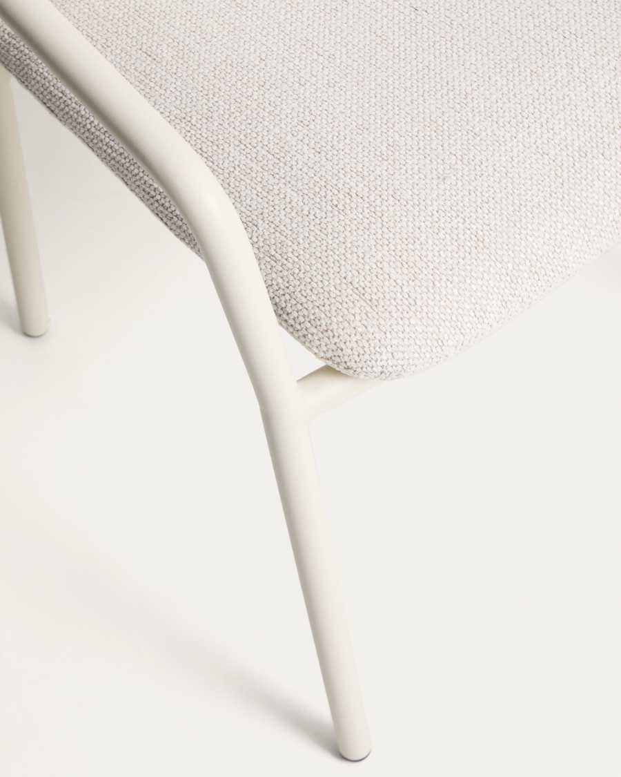 Linosa stackable chair in natural aluminium with beige cushion