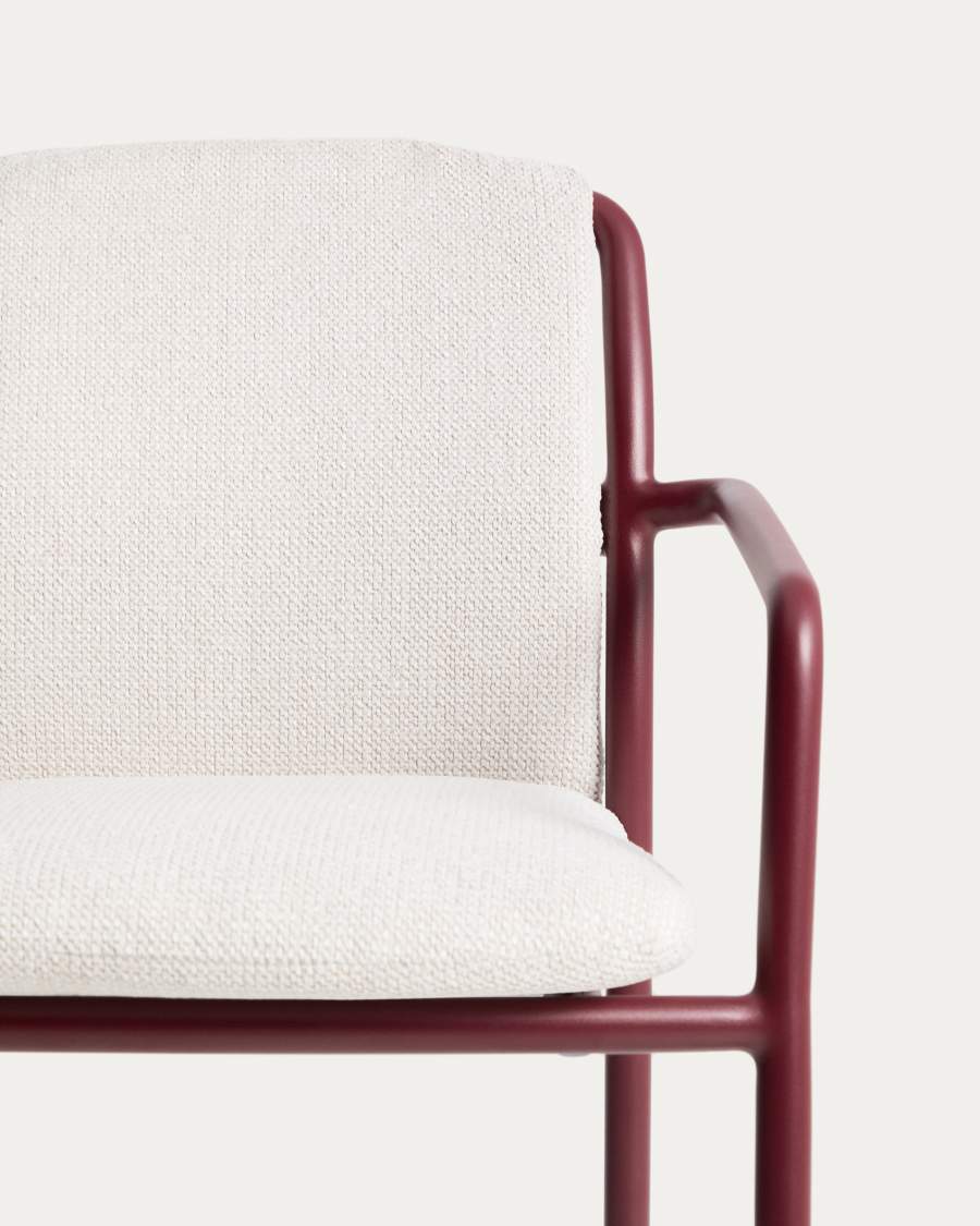 Linosa stackable chair in burgundy aluminium with beige cushion