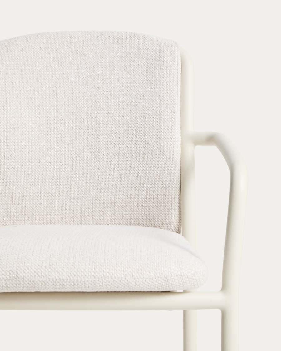 Linosa stackable chair in natural aluminium with beige cushion