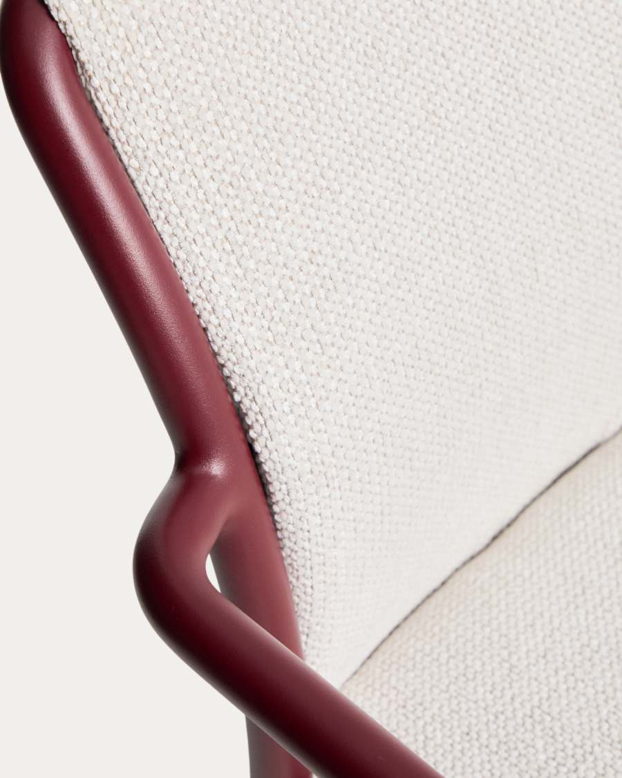 Linosa stackable chair in burgundy aluminium with beige cushion