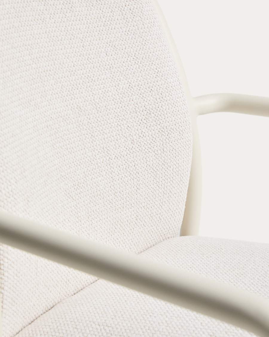 Linosa stackable chair in natural aluminium with beige cushion