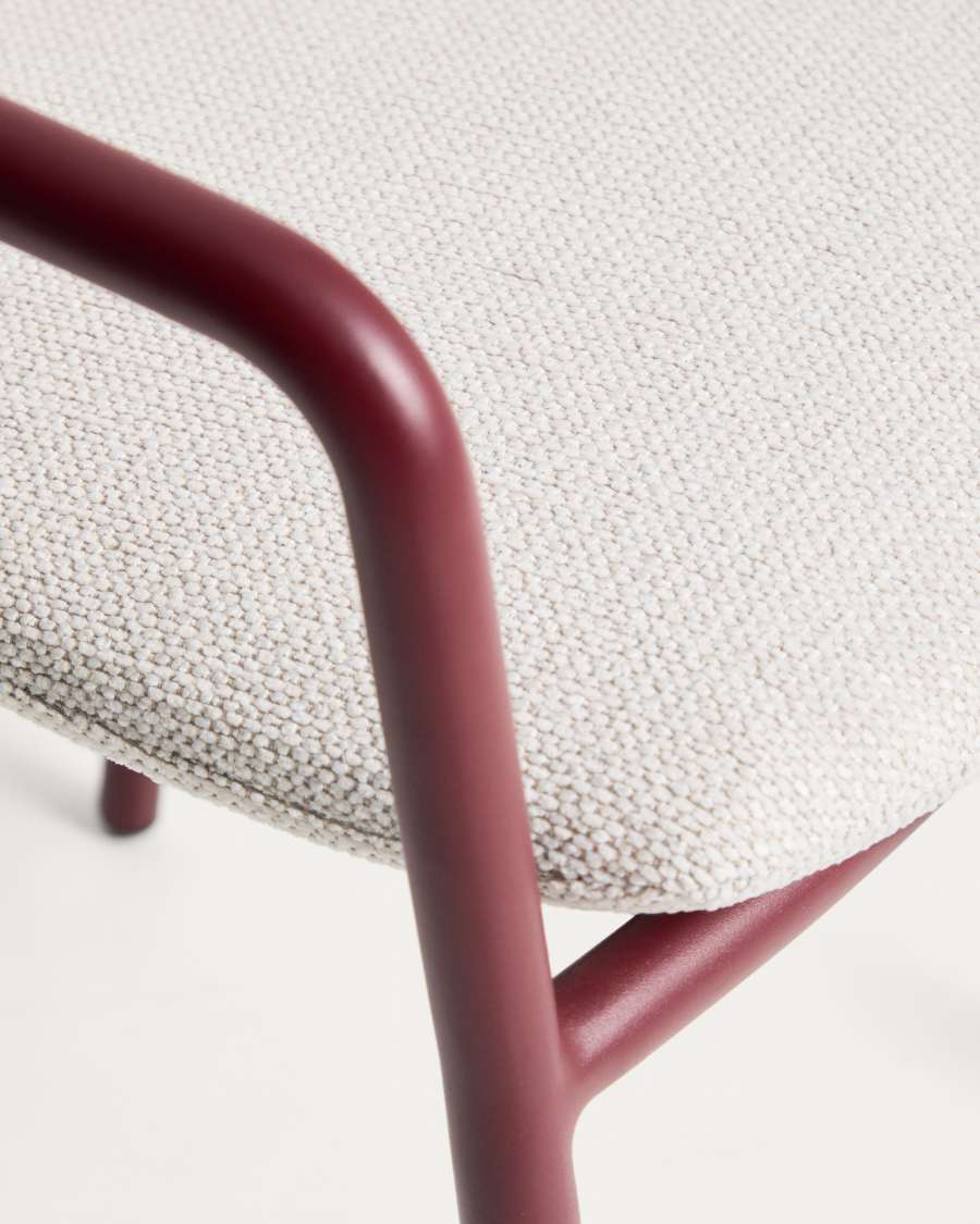 Linosa stackable chair in burgundy aluminium with beige cushion