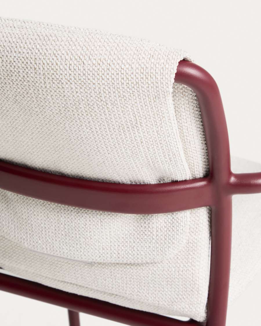 Linosa stackable chair in burgundy aluminium with beige cushion