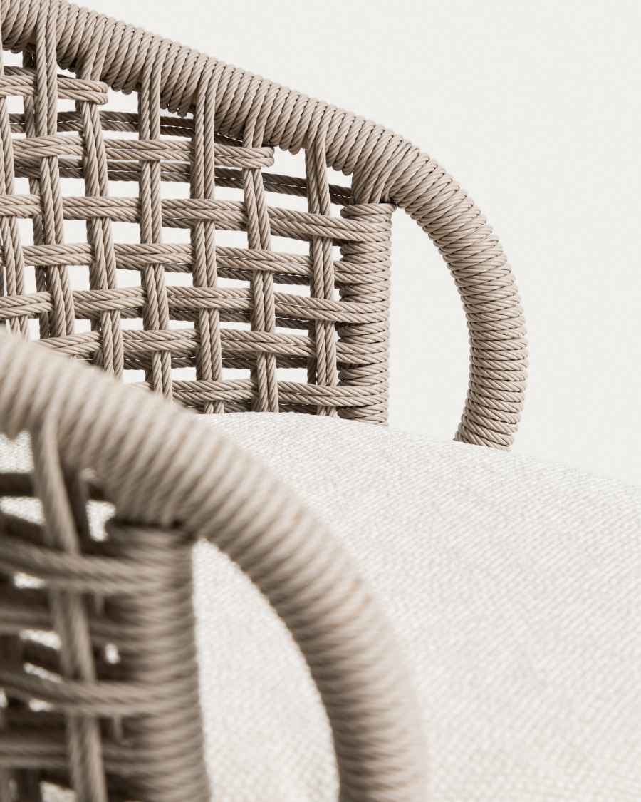 Lidario outdoor chair in wood-effect aluminium and taupe synthetic rope cord