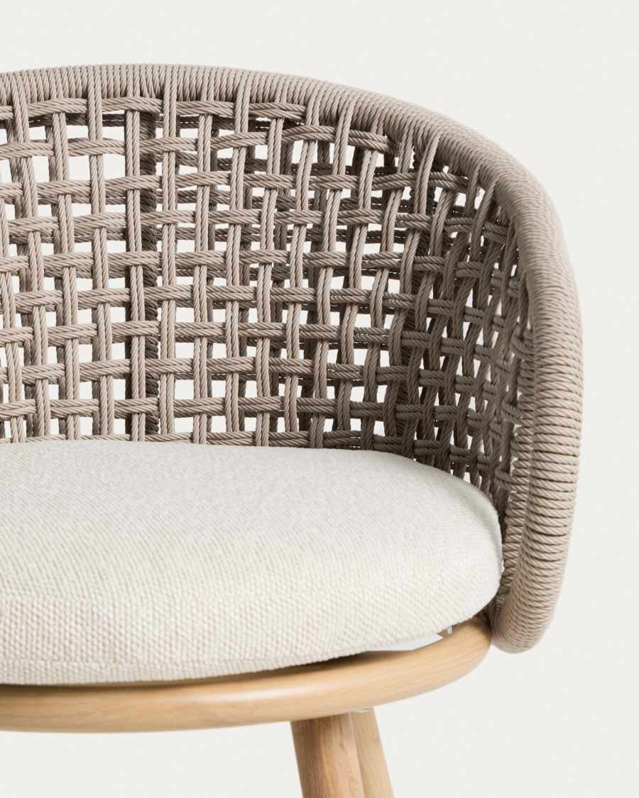 Lidario outdoor chair in wood-effect aluminium and taupe synthetic rope cord