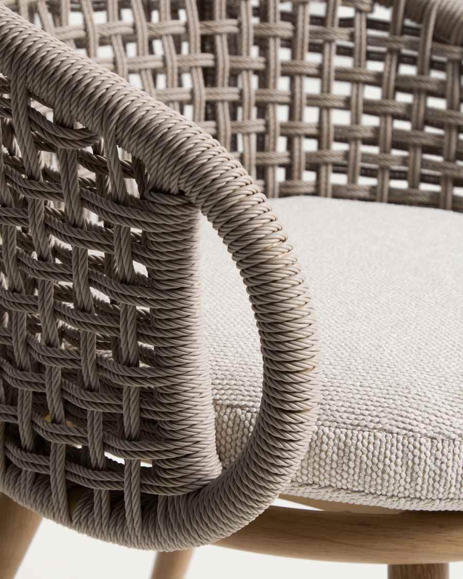 Lidario outdoor chair in wood-effect aluminium and taupe synthetic rope cord