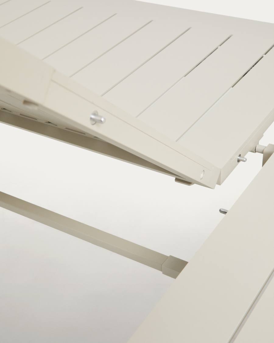 Table extensible Livorno en aluminium beige et pieds effet bois 233(350) x 100 cm