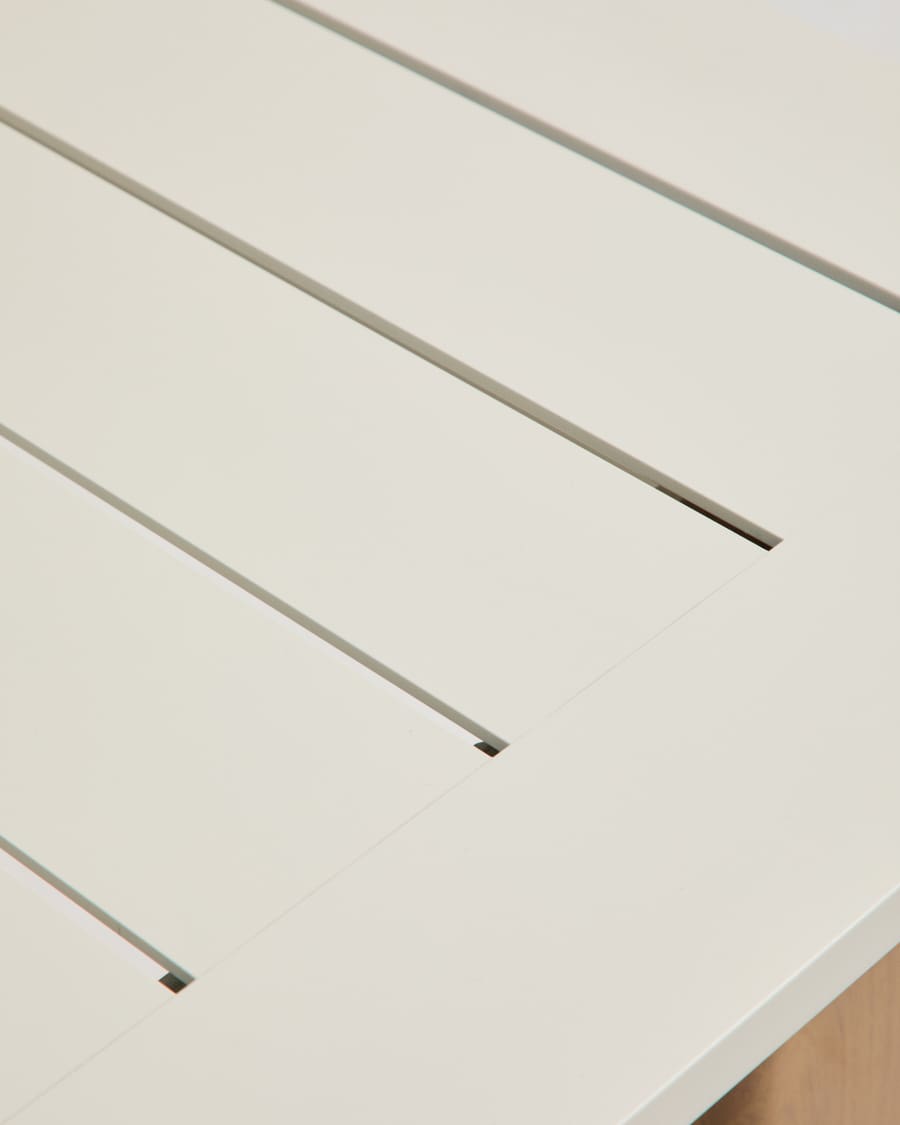 Table extensible Livorno en aluminium beige et pieds effet bois 233(350) x 100 cm