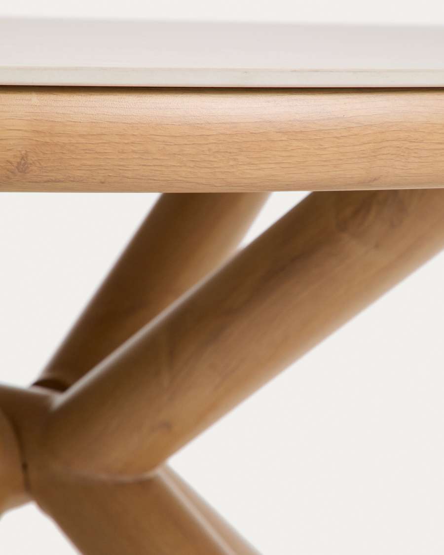 Table d’extérieur Mirtia en aluminium effet bois et pierre frittée écrue Ø 148 cm