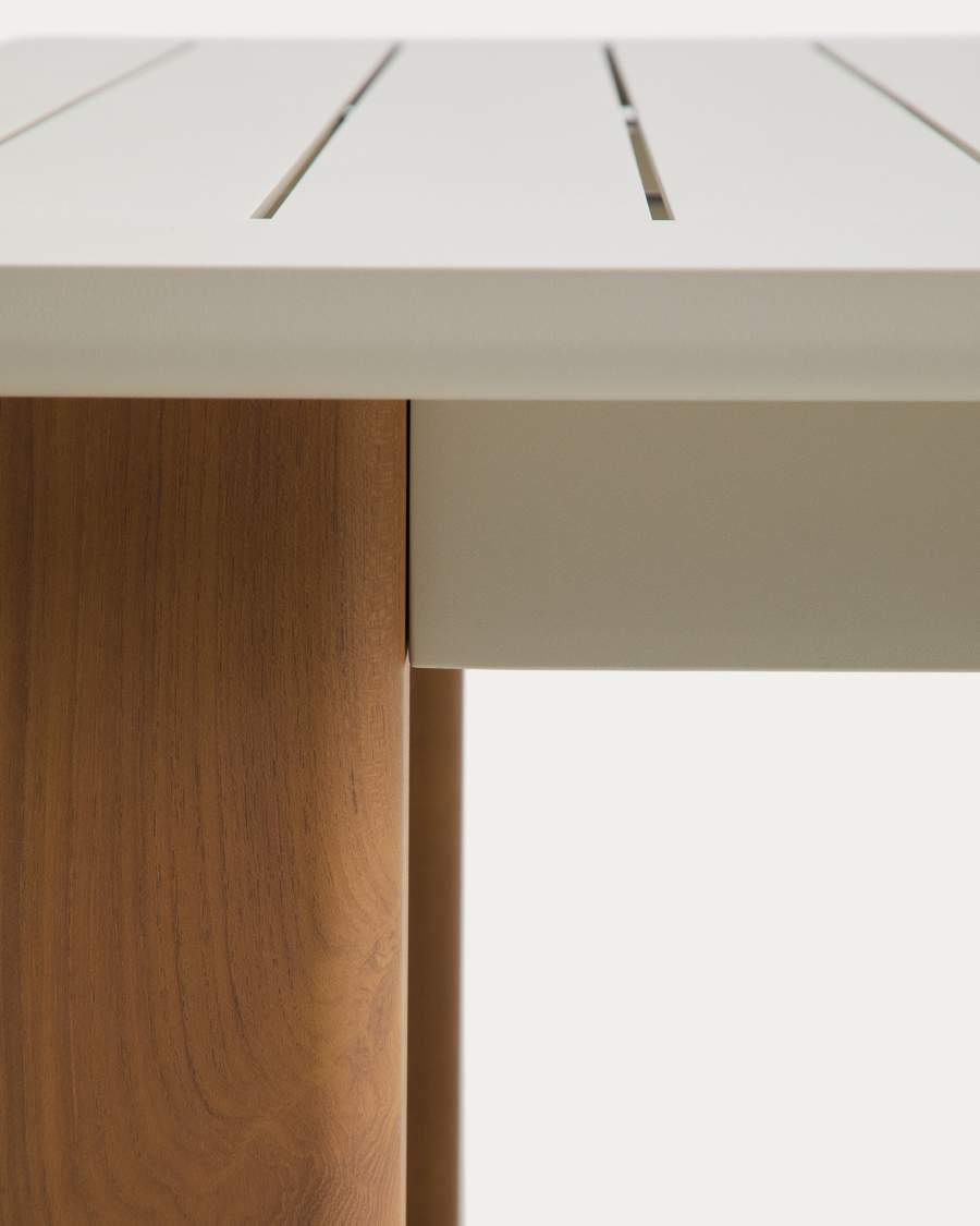 Table extensible Livorno en aluminium beige et pieds effet bois 233(350) x 100 cm