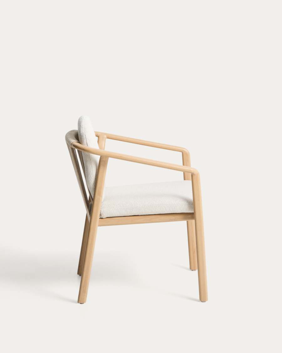 Sirte outdoor chair in aluminium with wood-effect finish and ecru rope cord