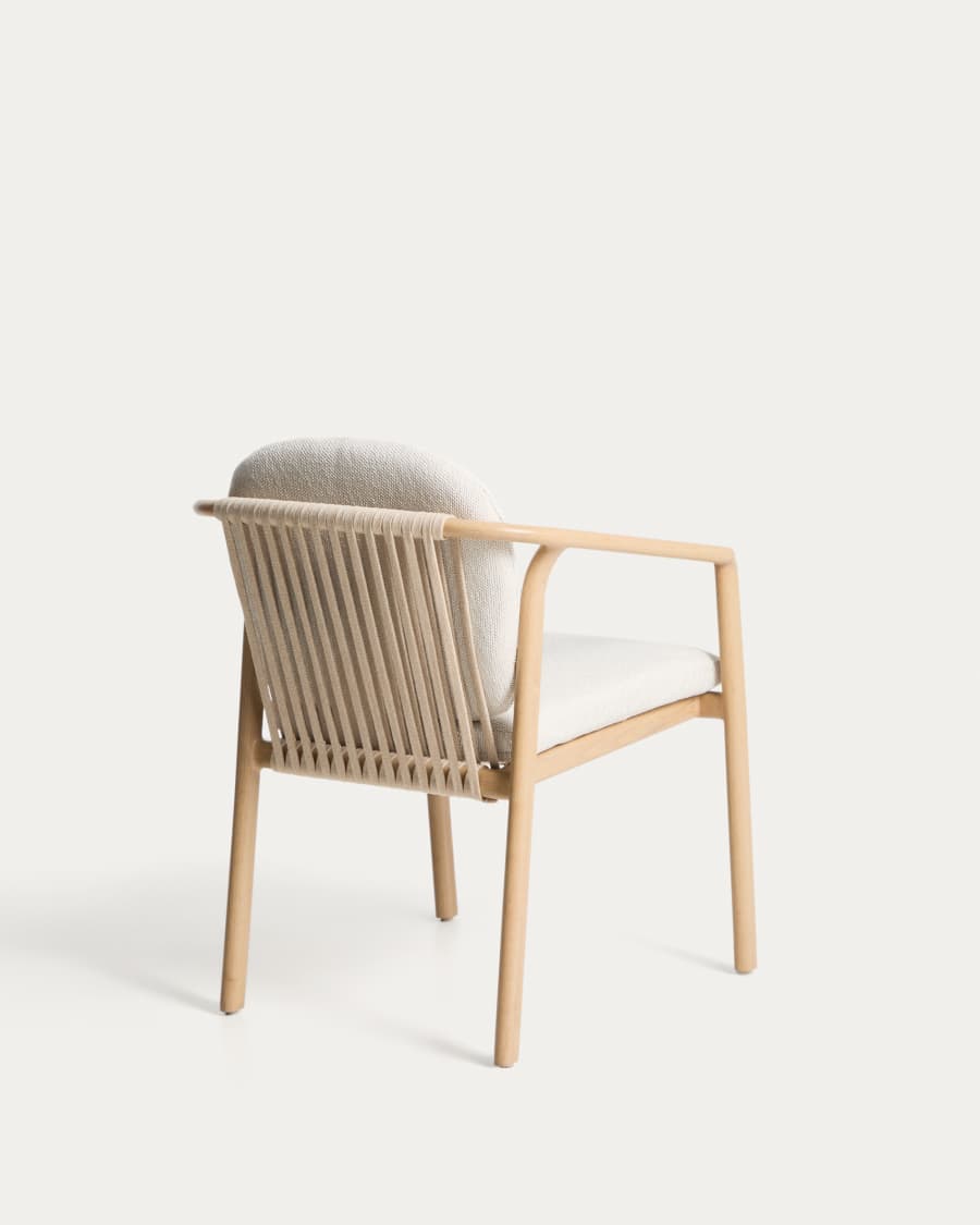 Sirte outdoor chair in aluminium with wood-effect finish and ecru rope cord