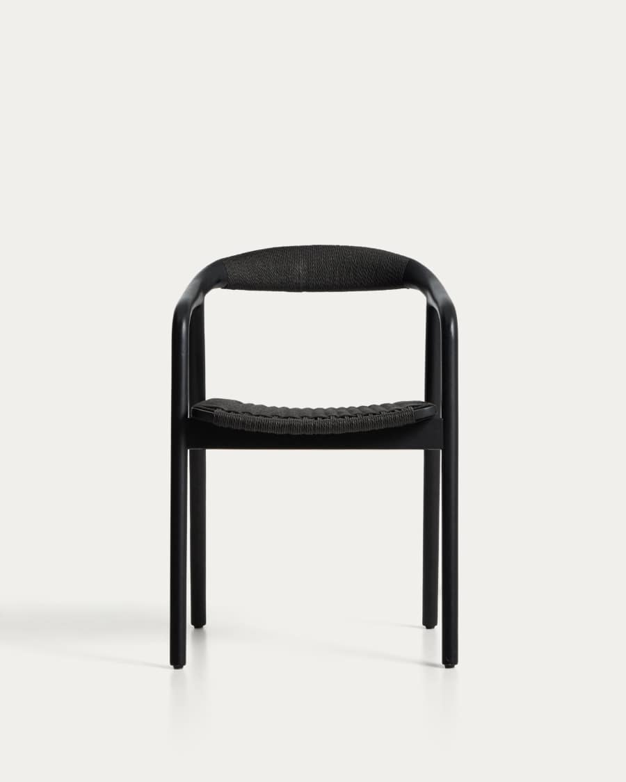 Sedia Derile in rovere massiccio con finitura nera e corda di carta nera FSC 100%