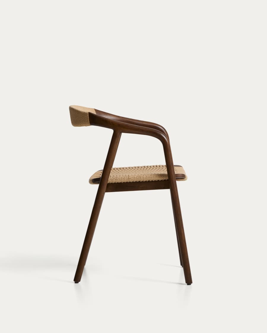 Sedia Derile in rovere massiccio con finitura noce e corda di carta beige FSC 100%