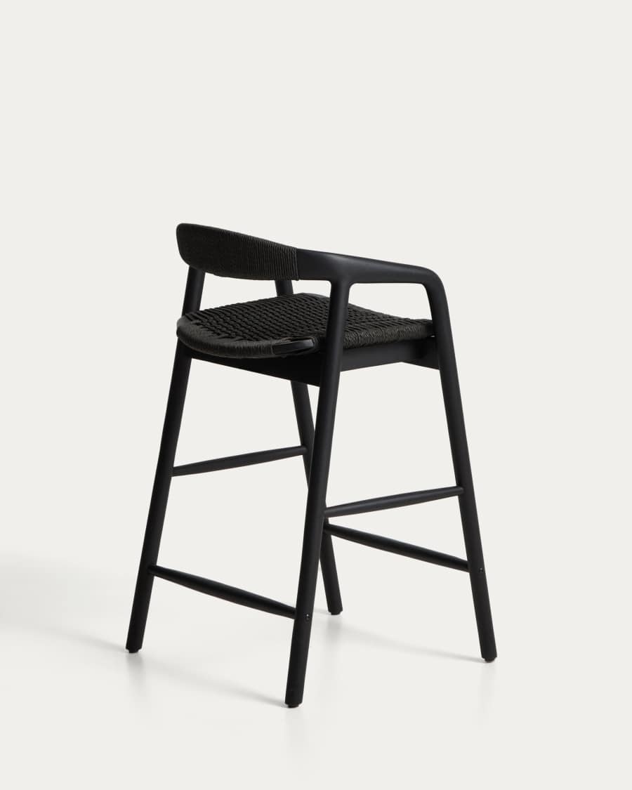 Sgabello Derile in rovere massiccio con finitura nera e corda di carta nera FSC 100% 65 cm