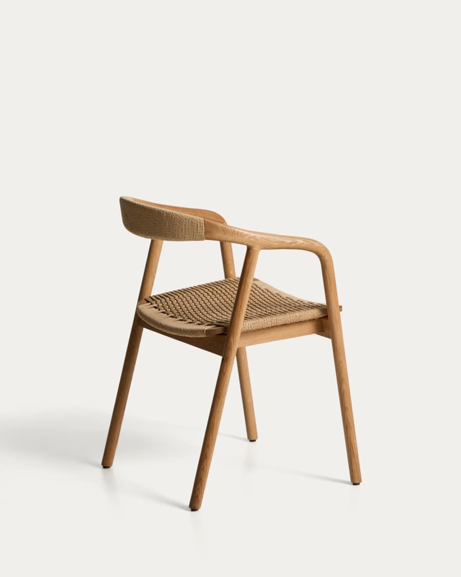 Sedia Derile in legno di rovere massiccio con finitura in tonalità naturale e corda di carta beige FSC 100%