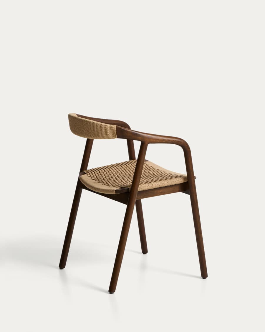 Sedia Derile in rovere massiccio con finitura noce e corda di carta beige FSC 100%