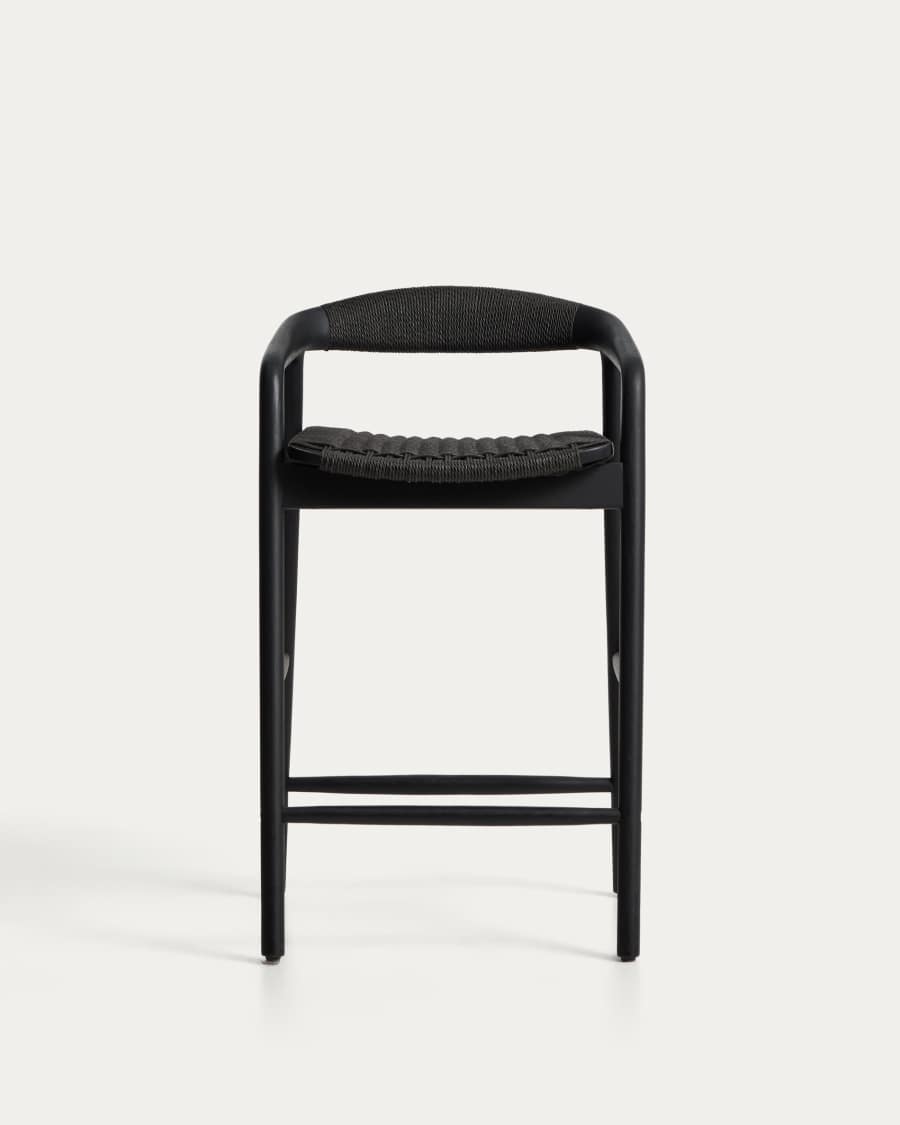 Sgabello Derile in rovere massiccio con finitura nera e corda di carta nera FSC 100% 65 cm