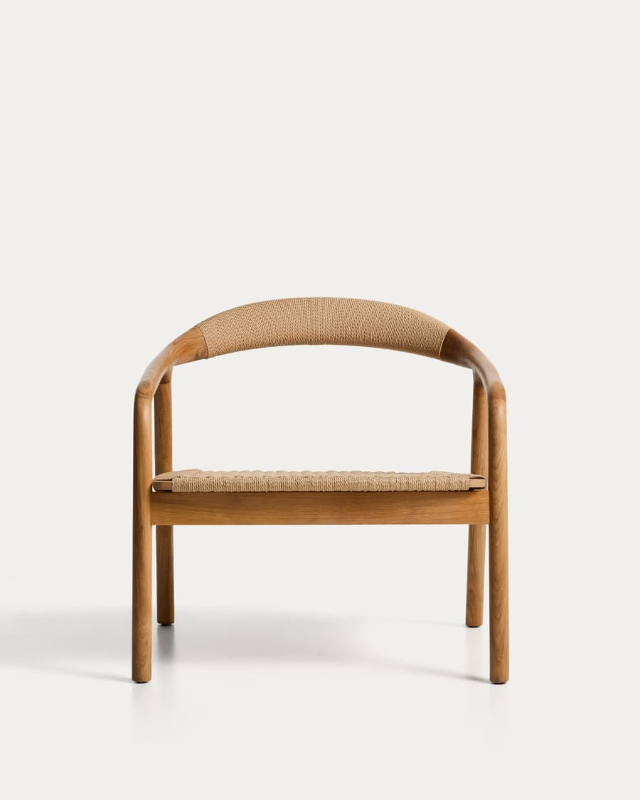 Poltrona Derile in legno di rovere massiccio con finitura in tonalità naturale e corda di carta beige FSC 100%