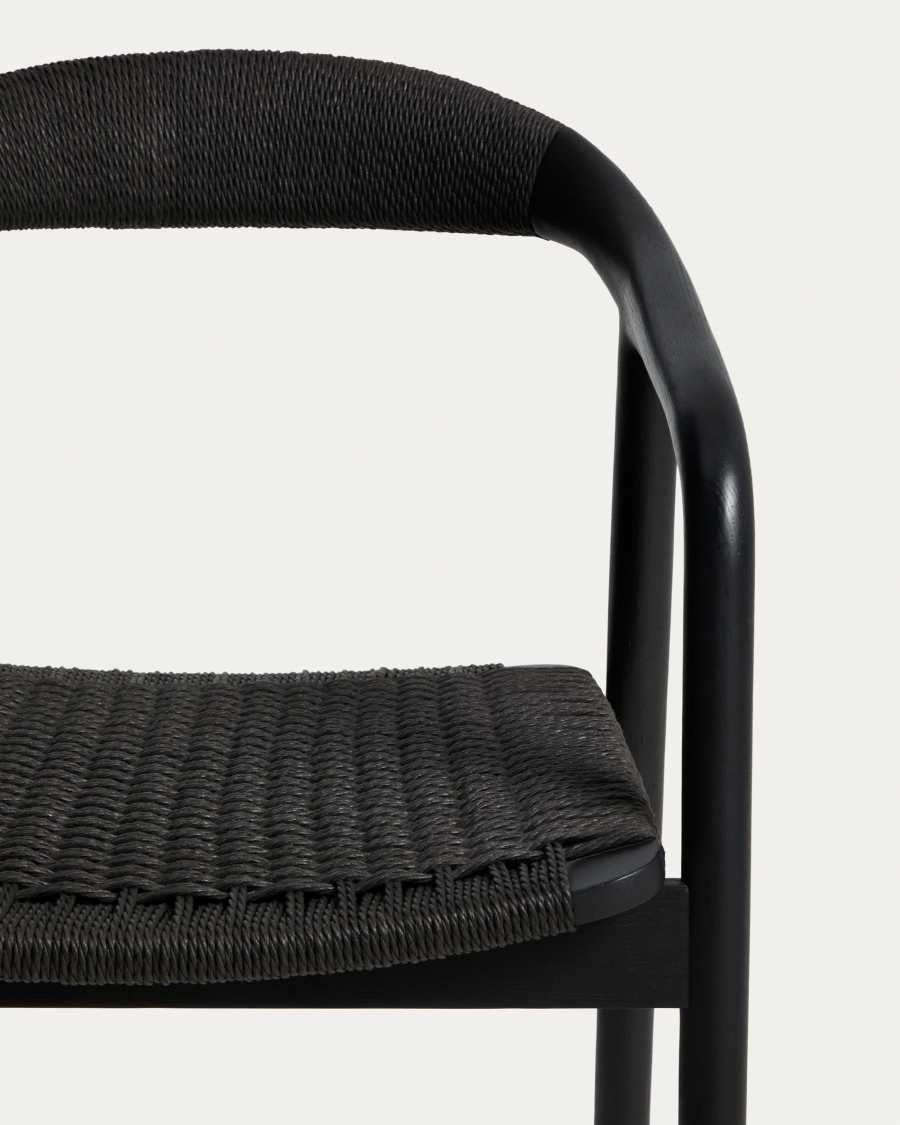 Sedia Derile in rovere massiccio con finitura nera e corda di carta nera FSC 100%