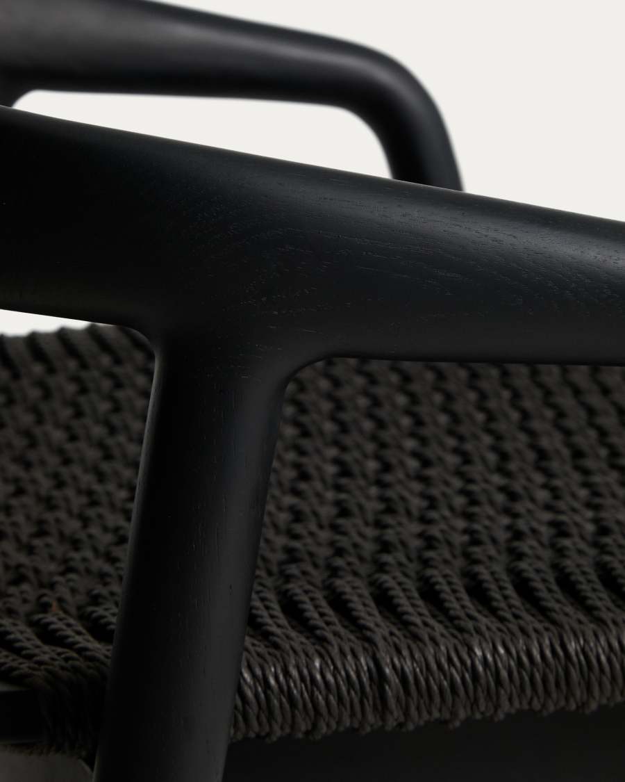 Sgabello Derile in rovere massiccio con finitura nera e corda di carta nera FSC 100% 65 cm