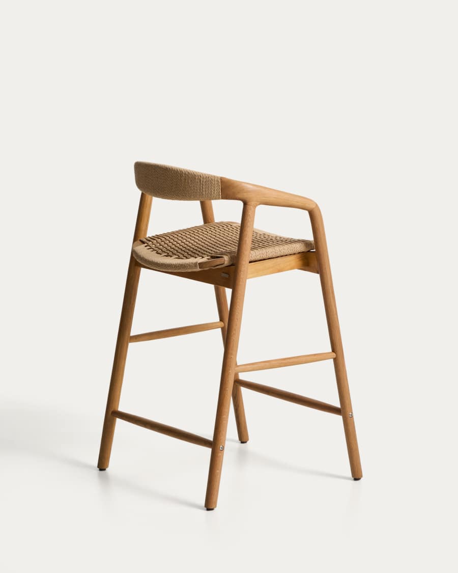 Sgabello Derile in legno di rovere massiccio con finitura in tonalità naturale e corda di carta beige FSC 100% 65 cm