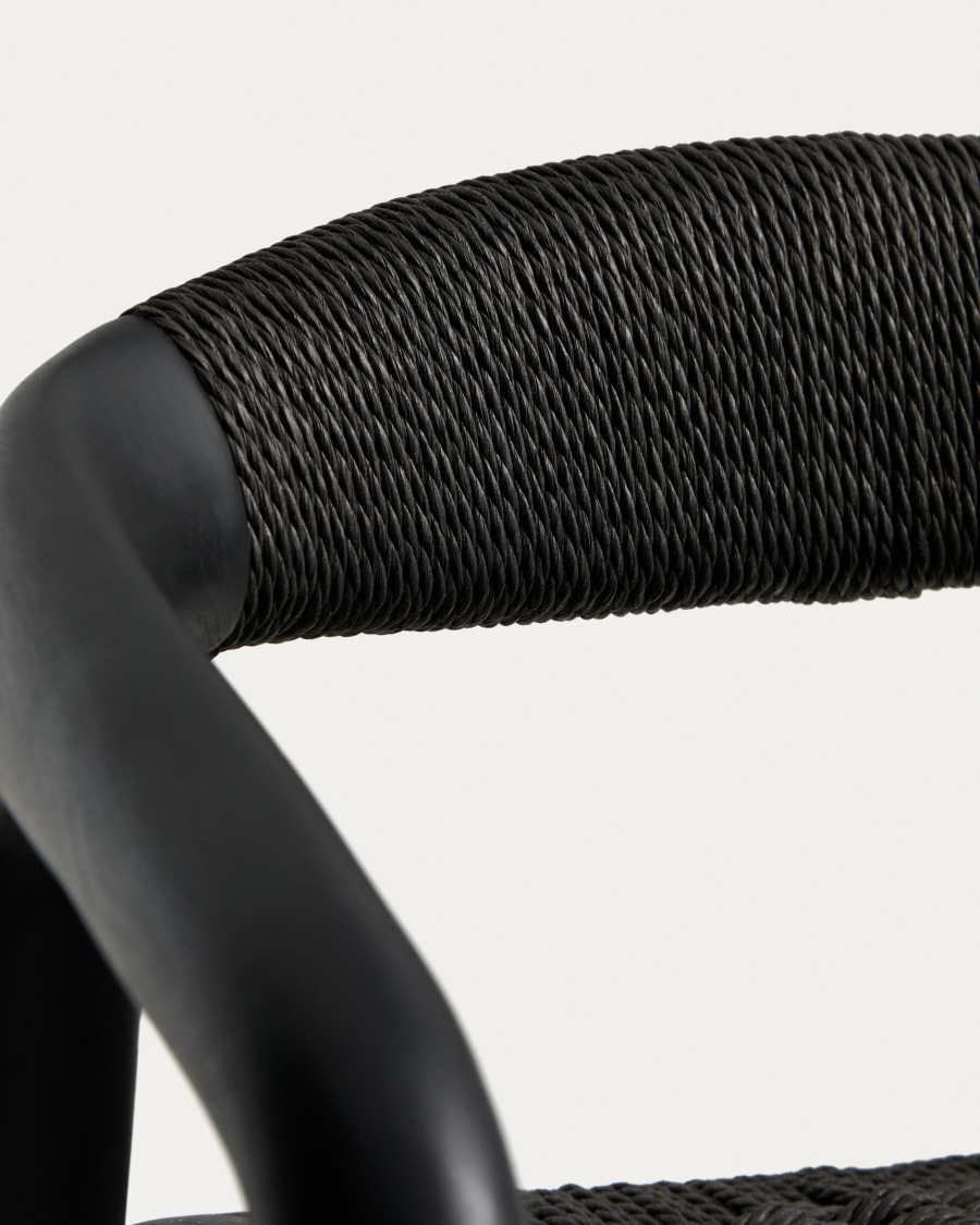 Sgabello Derile in rovere massiccio con finitura nera e corda di carta nera FSC 100% 65 cm