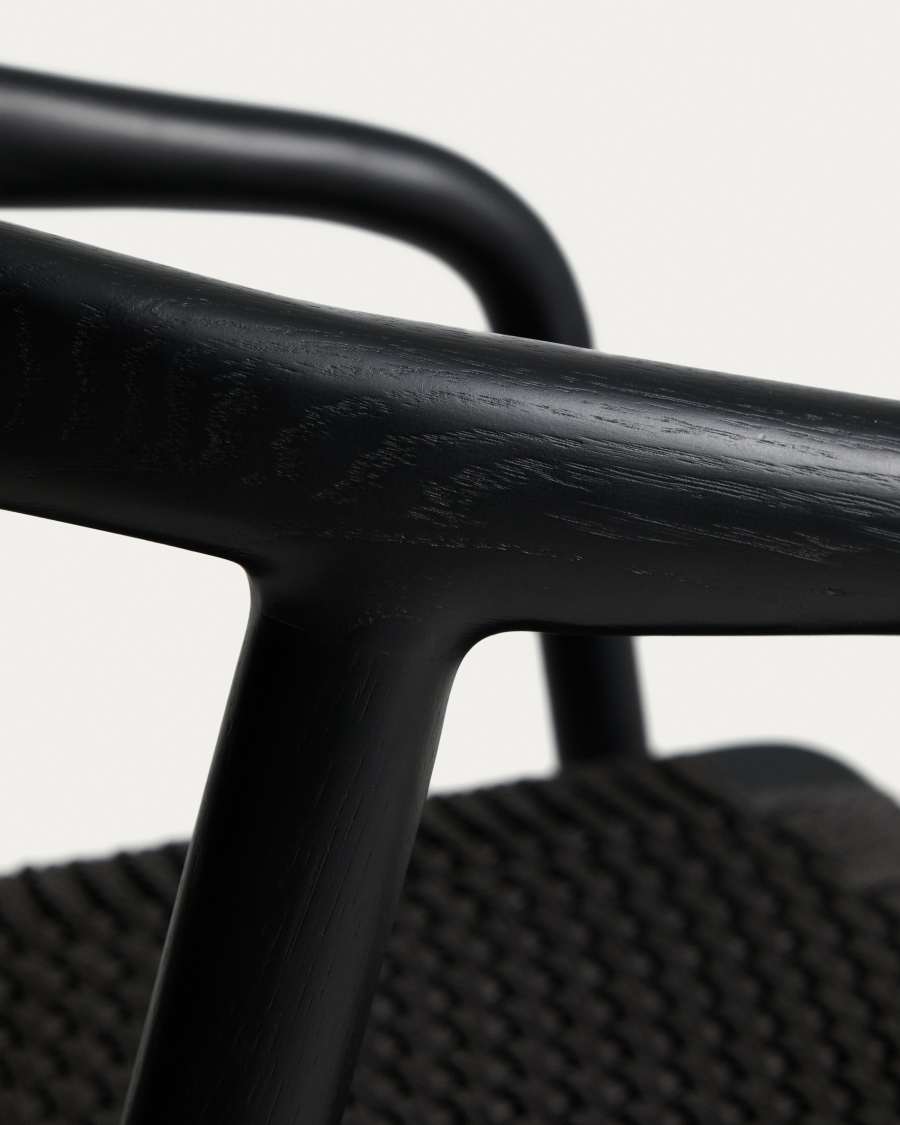 Sedia Derile in rovere massiccio con finitura nera e corda di carta nera FSC 100%