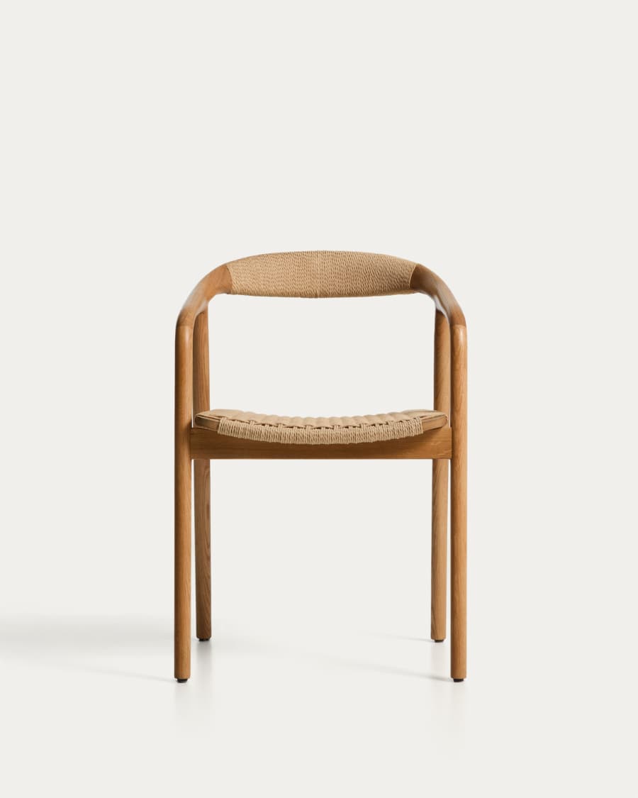 Sedia Derile in legno di rovere massiccio con finitura in tonalità naturale e corda di carta beige FSC 100%