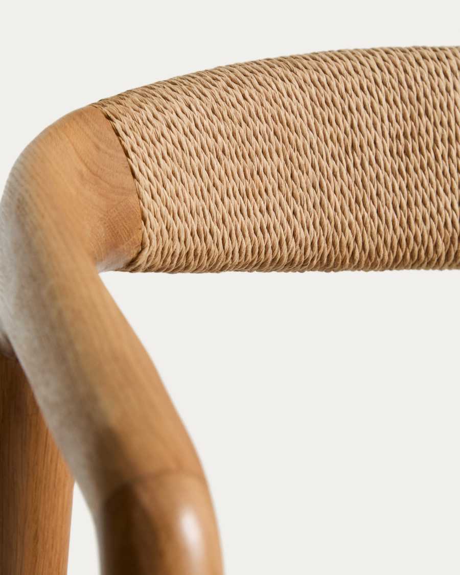 Sgabello Derile in legno di rovere massiccio con finitura in tonalità naturale e corda di carta beige FSC 100% 65 cm