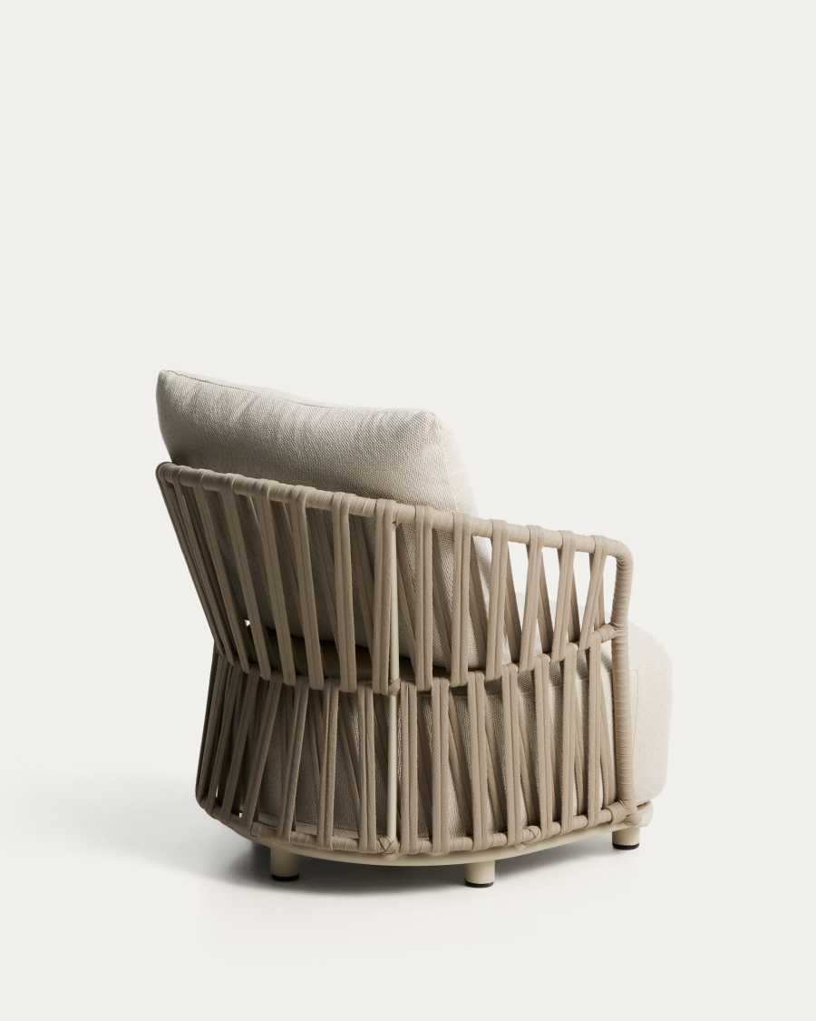 Osani fauteuil van ecru aluminium en taupe touw