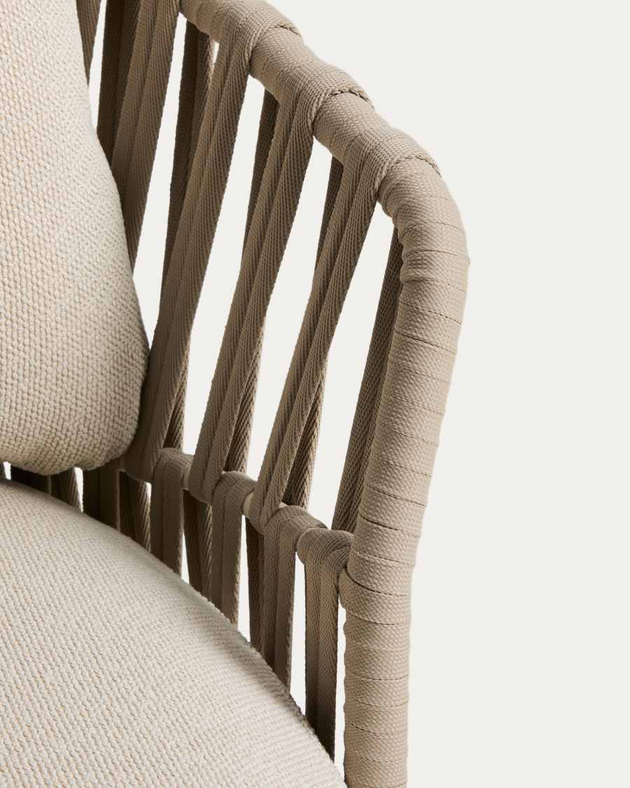 Osani fauteuil van ecru aluminium en taupe touw