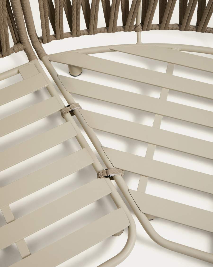 Osani 2-zitsbank en geronde module van ecru aluminium en taupe touw 274 cm